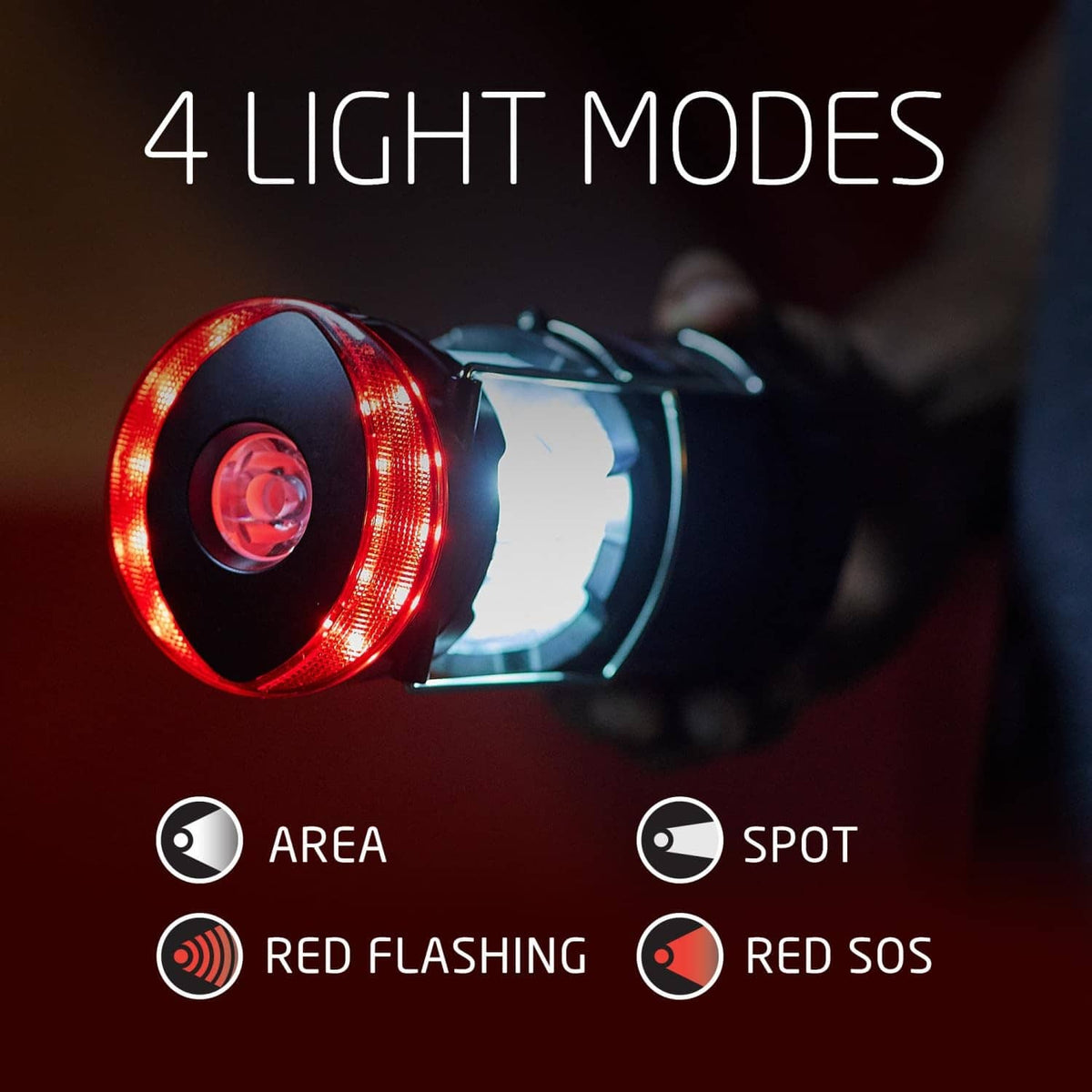 Compact lantern with bright red ring light and spot/area style beam