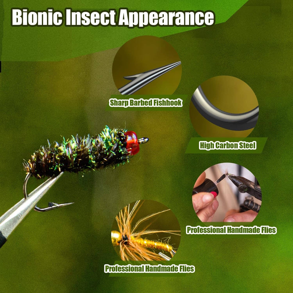 Colorful handmade fishing flies with hook illustrations for a lure kit