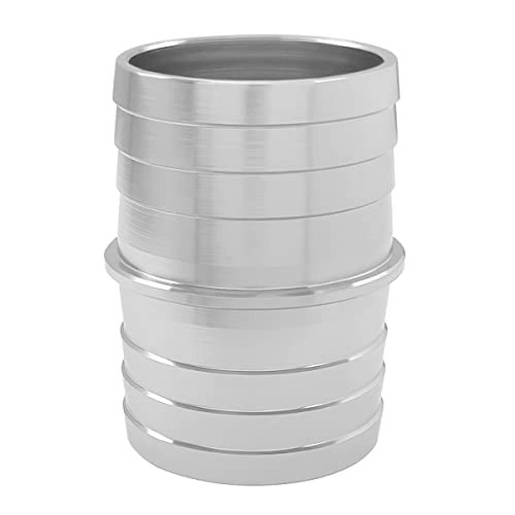 Silver metal hose barb coupler with flat end face and ridged outer sleeve