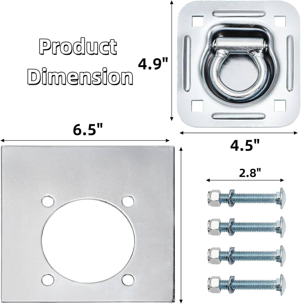 Recessed D-ring anchor backing plate with D-ring base and mounting hardware bolts