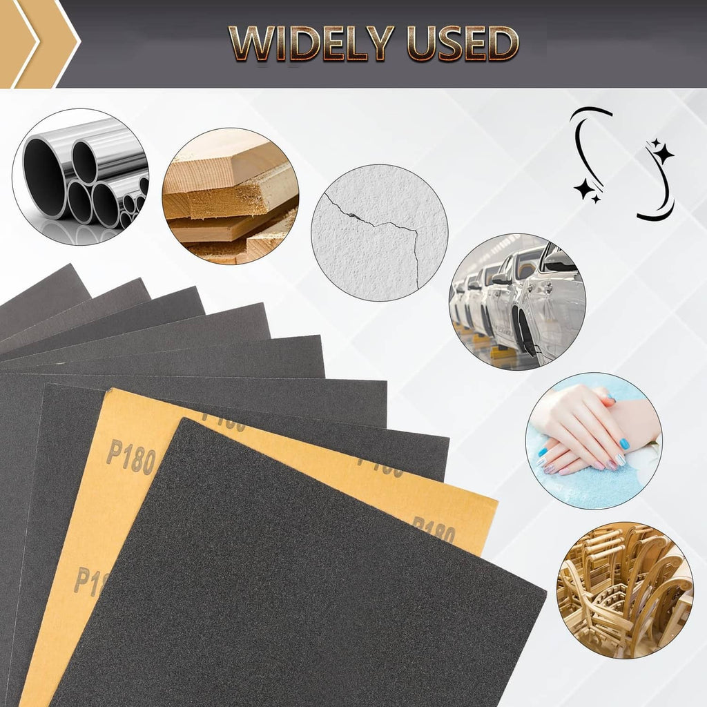 Black sandpaper sheet set with visible grit numbers, for smoothing and finishing