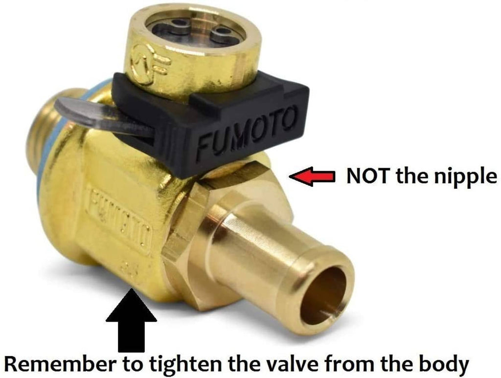 Gold FN-Series drain valve showing threaded connection and tightening location