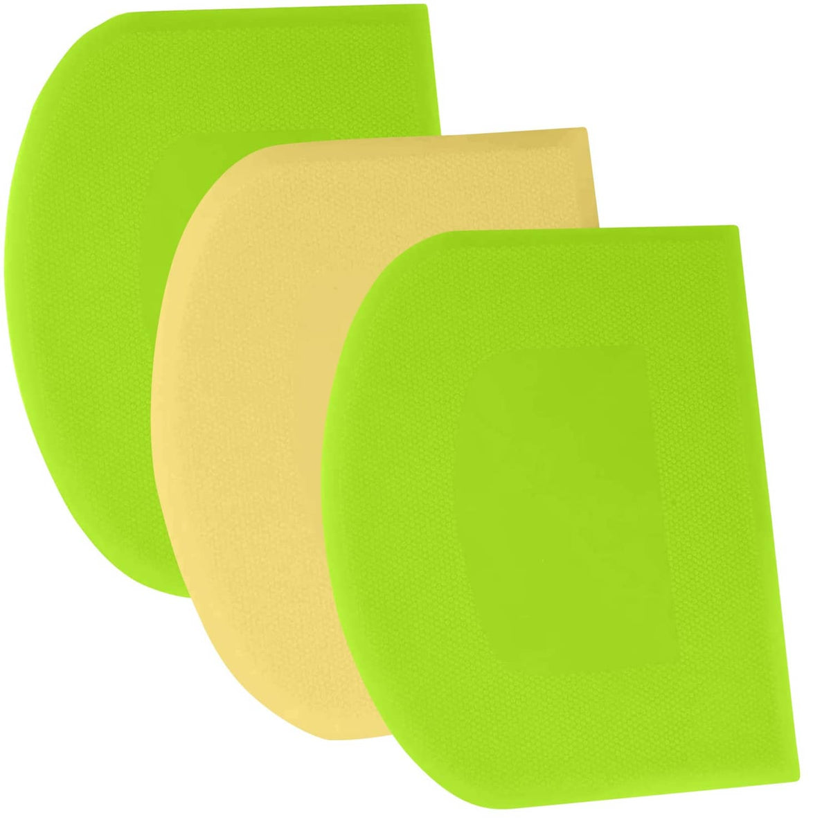Three-piece silicone dough scraper bench set in green and yellow