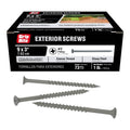 Grip-Rite exterior screws box with three gray 3 in screws, #2 Phillips, PrimeGuard.