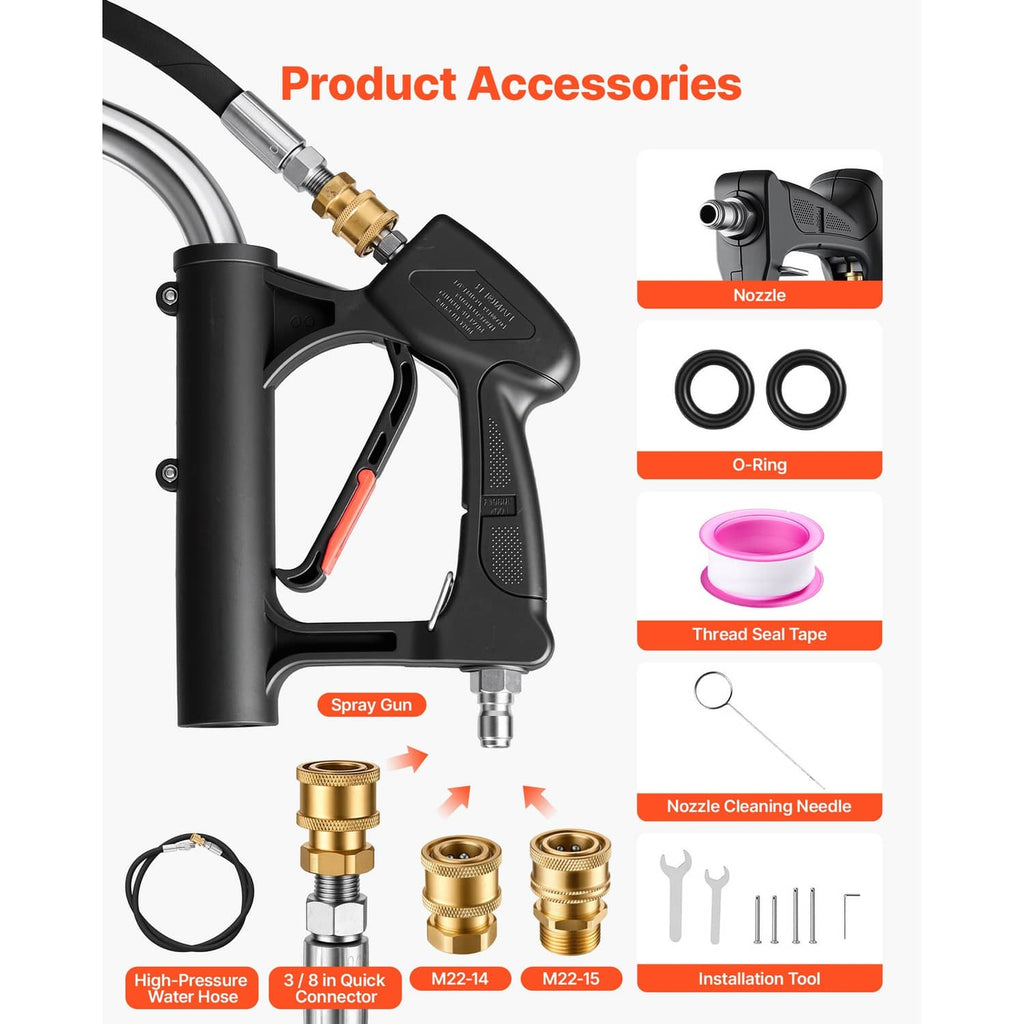 Pressure washer spray gun accessories set with quick-connect parts, O-rings, and tool