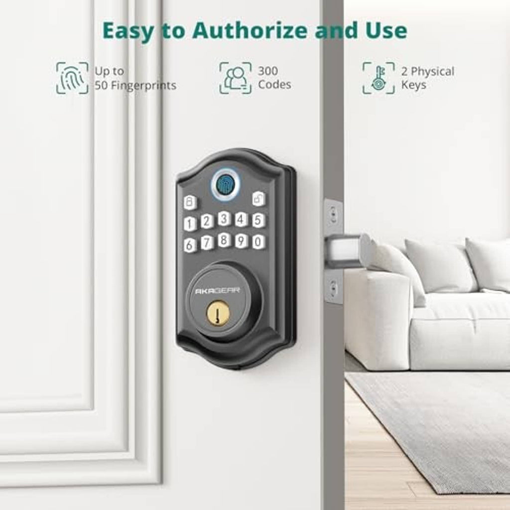 Matte black keypad door lock mounted on door with side key-access hardware
