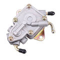 Grey fuel pump assembly with black hose ends and metal mounting plate