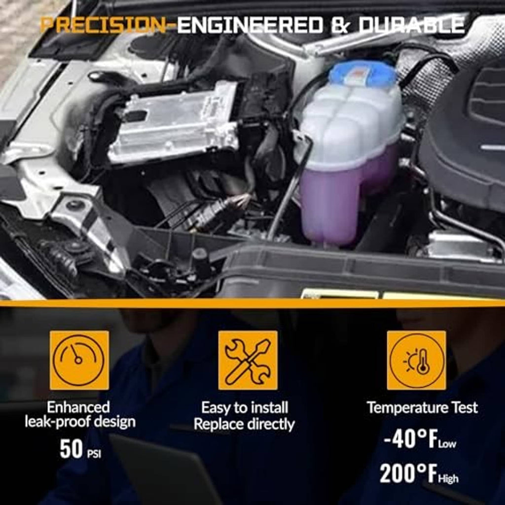Black coolant overflow hose segment with connector fittings in engine bay