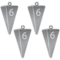 Small grey pyramid fishing sinker weights with metal loop rings, set of three