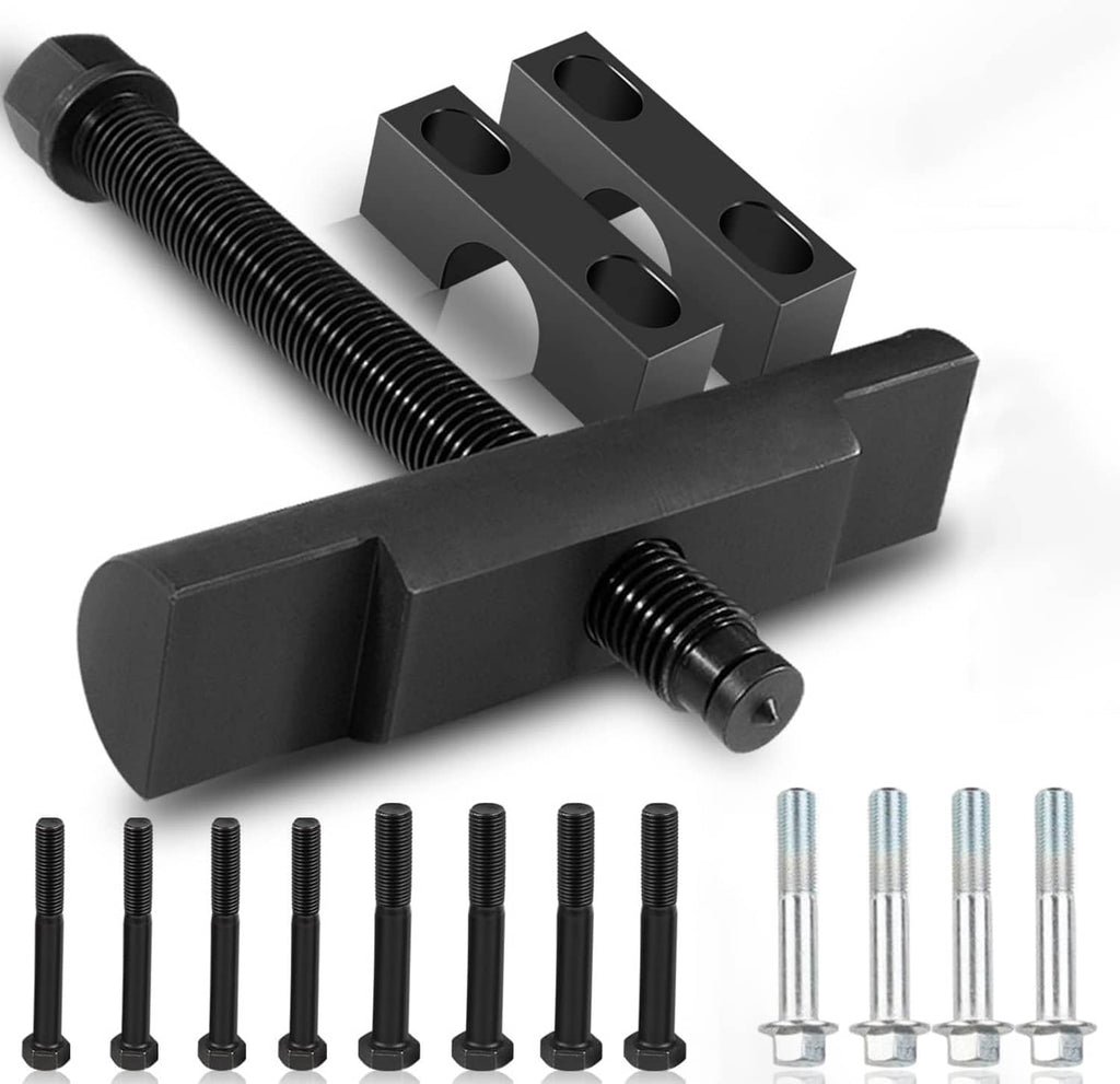 Heavy-duty yoke puller tool with black forcing screw, pull bar, and bolt hardware