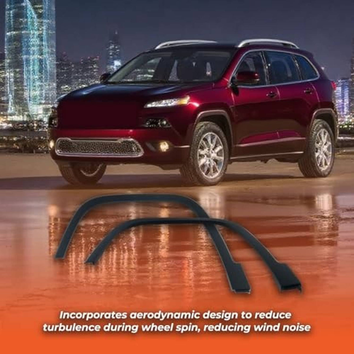 Black front fender flare pair, smooth aerodynamic curve with mounting tabs