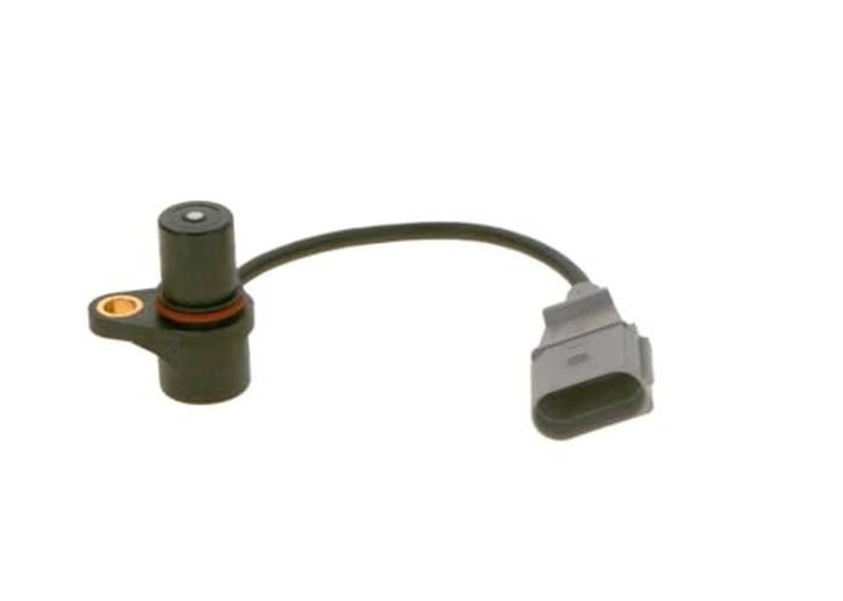 Crankshaft position sensor with black cable, olive sensor body and large gray connector