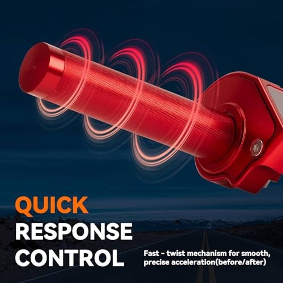 Red quick-response twist throttle with textured grip and mounting clamp