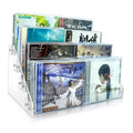 Clear acrylic 4-tier cascading CD/DVD holder with CDs in front loading sleeves