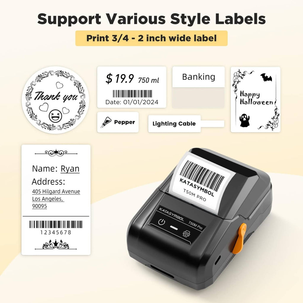 Portable label maker with multiple sample labels, including barcode and name tag