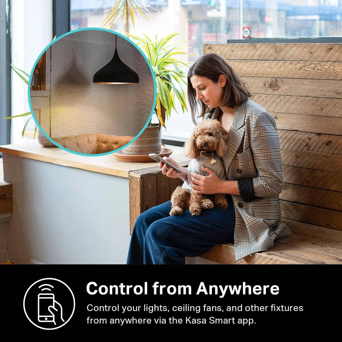 White single-pole smart light switch with app-controlled icon for control anywhere
