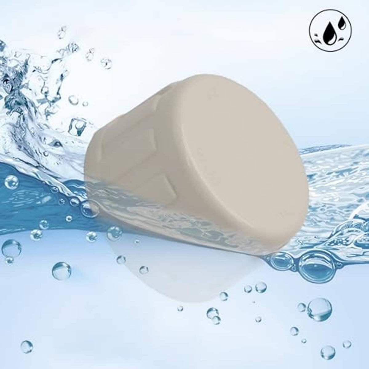 PVC sprinkler pipe cap, white cap with open threaded inlet in water splash setting