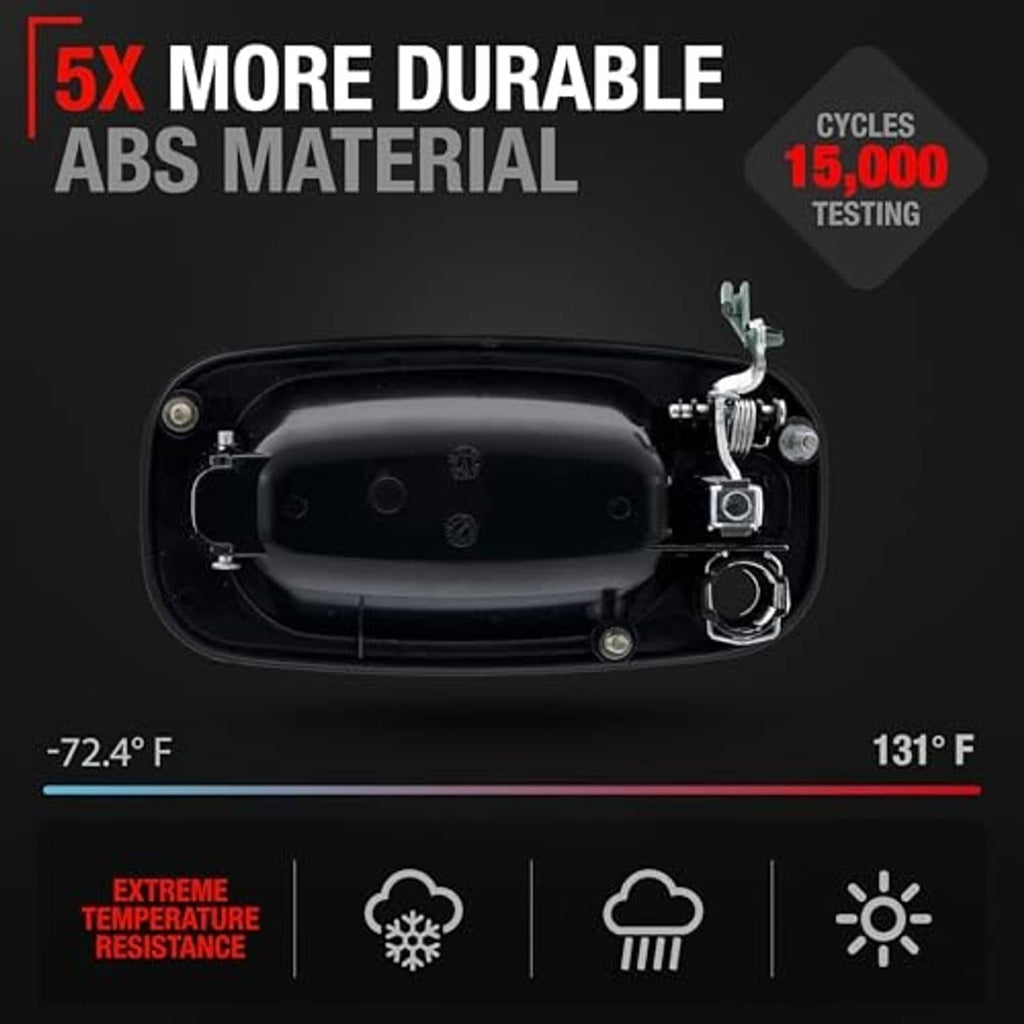 Exterior door handle assembly with mounting hardware, black ABS material housing