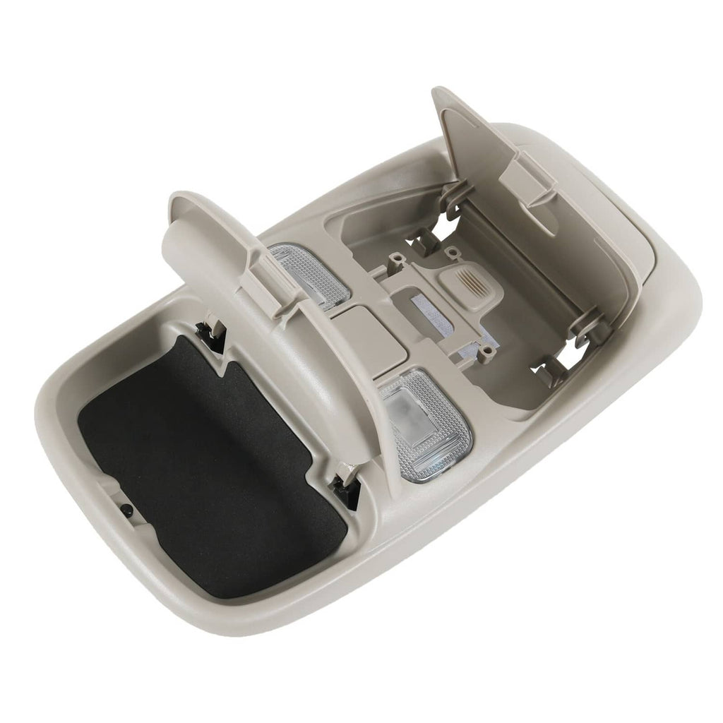 Beige overhead console dome light housing with open interior storage cavity