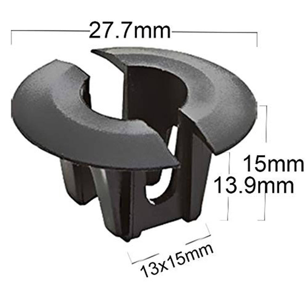 Front air deflector retainer clip grommet dimensions, dark gray plastic