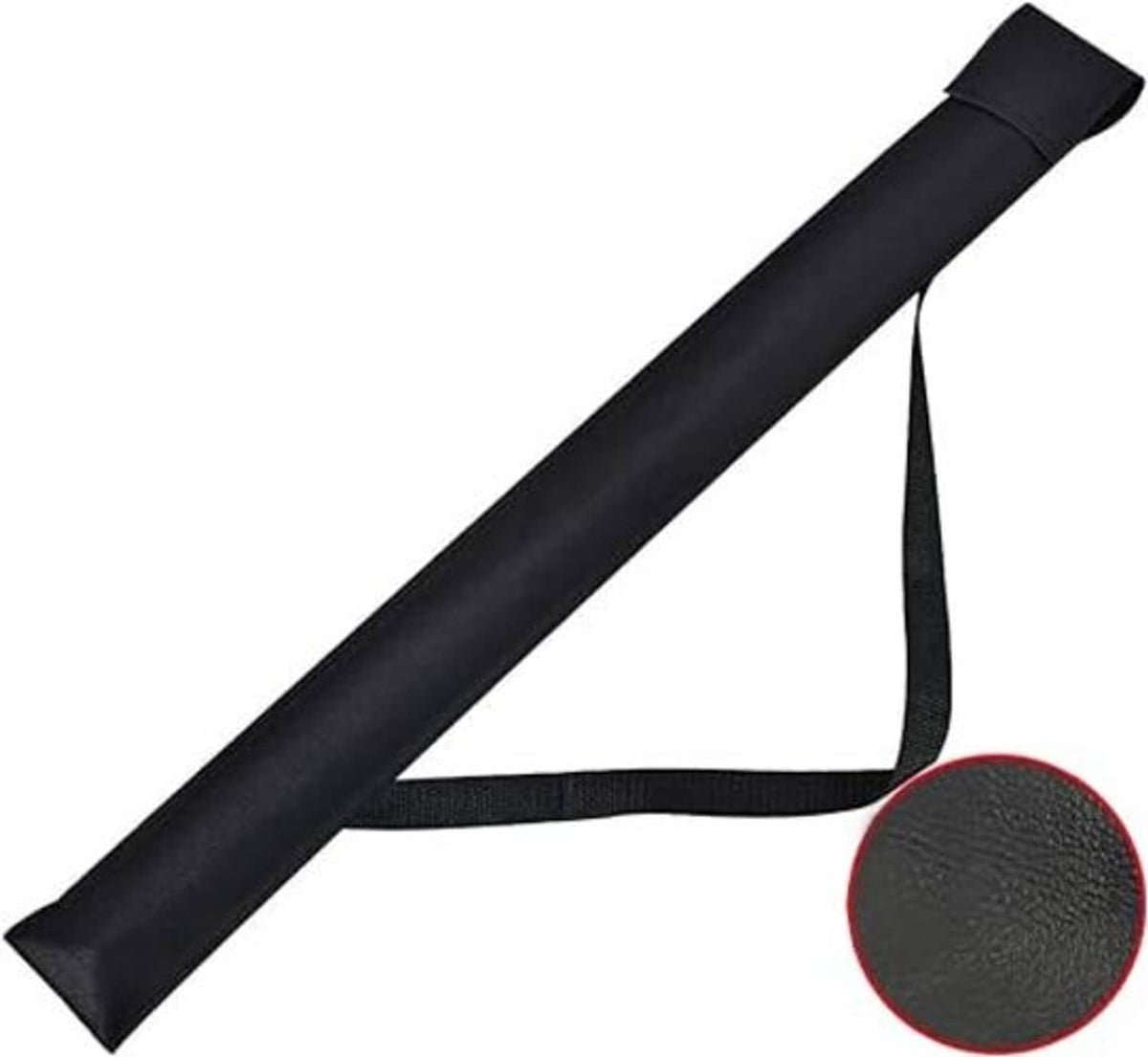 Black leather pool cue case bag with internal elastic strap and padded sleeve