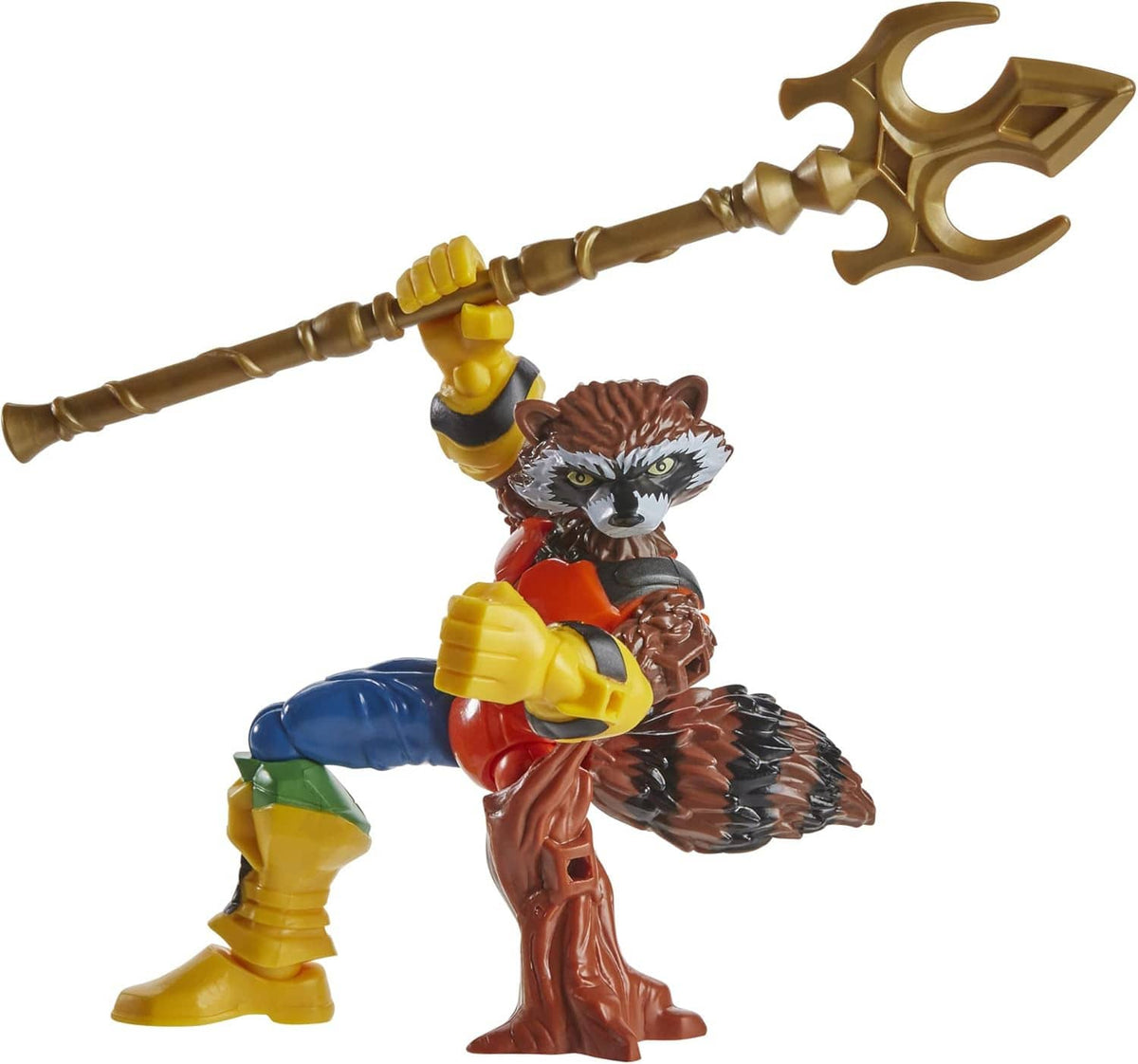 Marvel Super Hero Mashers raccoon character action figure, orange suit, gold staff