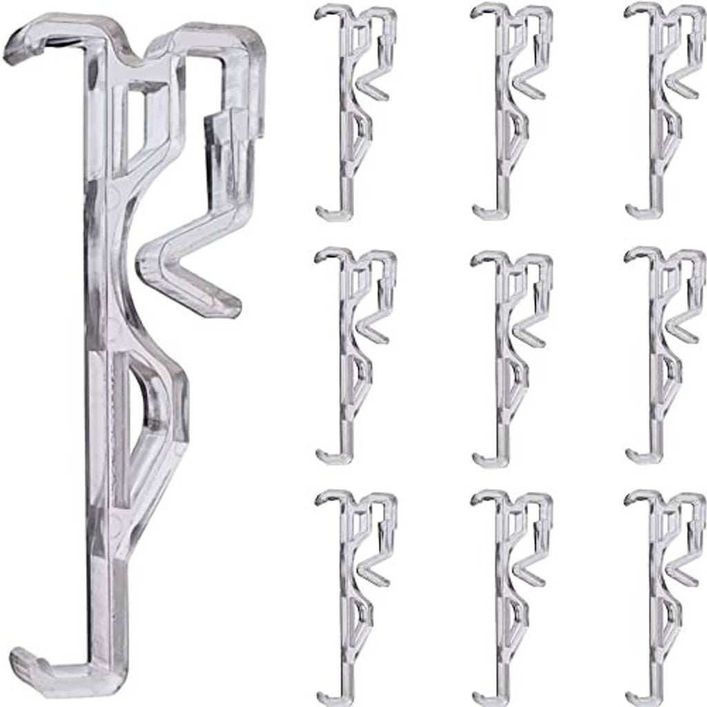 Set of clear plastic valance retainer clips with concealed hook, 10-pack