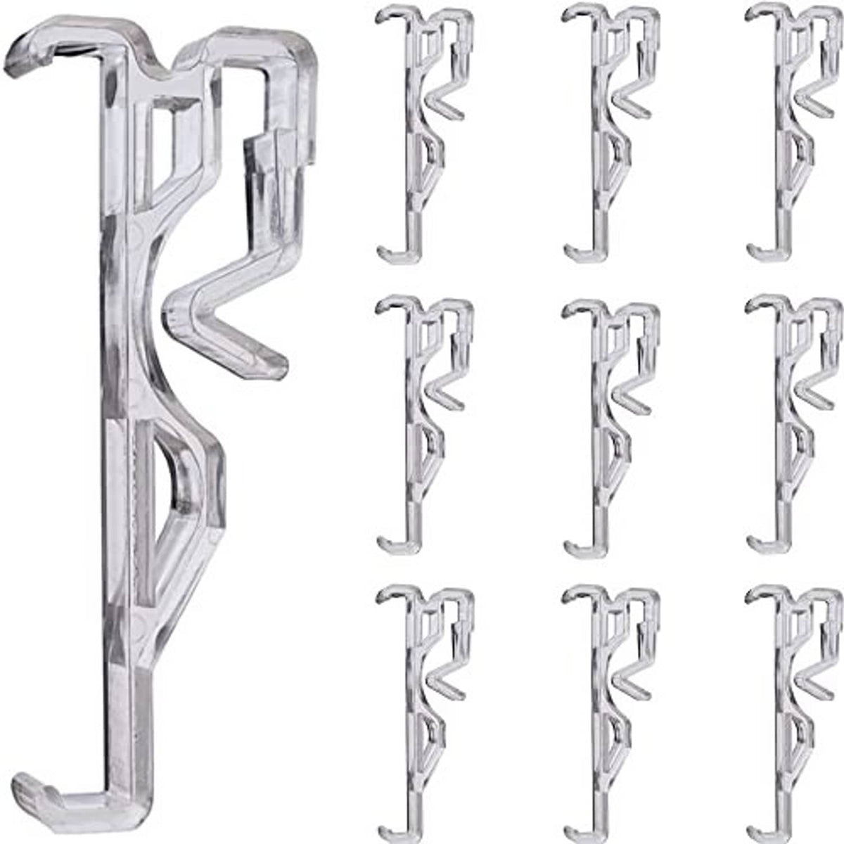 Set of clear plastic valance retainer clips with concealed hook, 10-pack