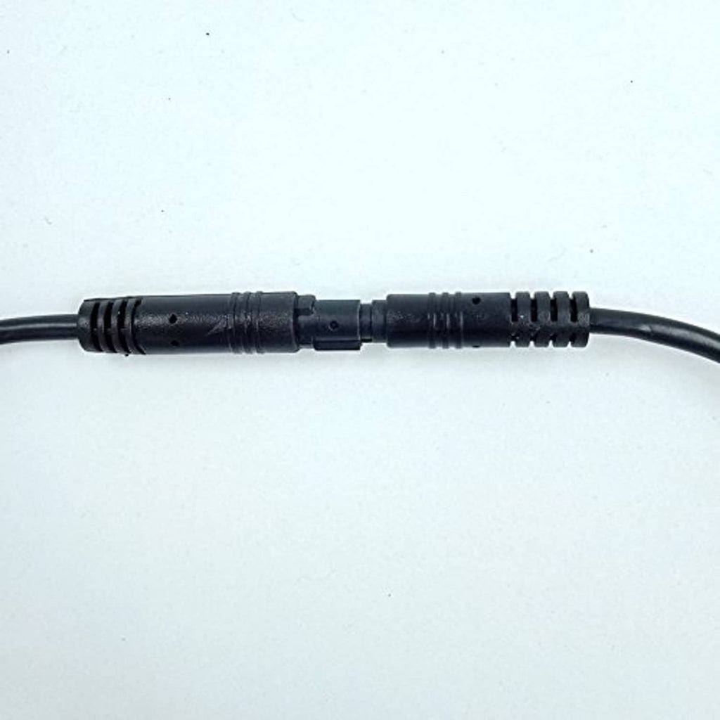 Black dash cam extension cable with inline connector and ribbed strain relief
