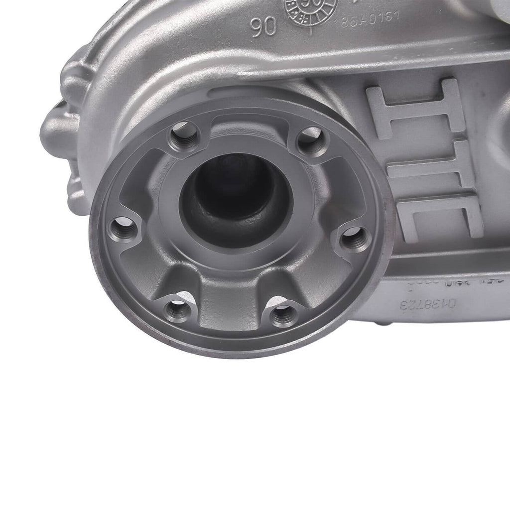 Transfer case assembly cover with circular bolt pattern and dark center opening