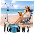 Portable standing misting system kit with cool blue tank and tripod spray nozzles