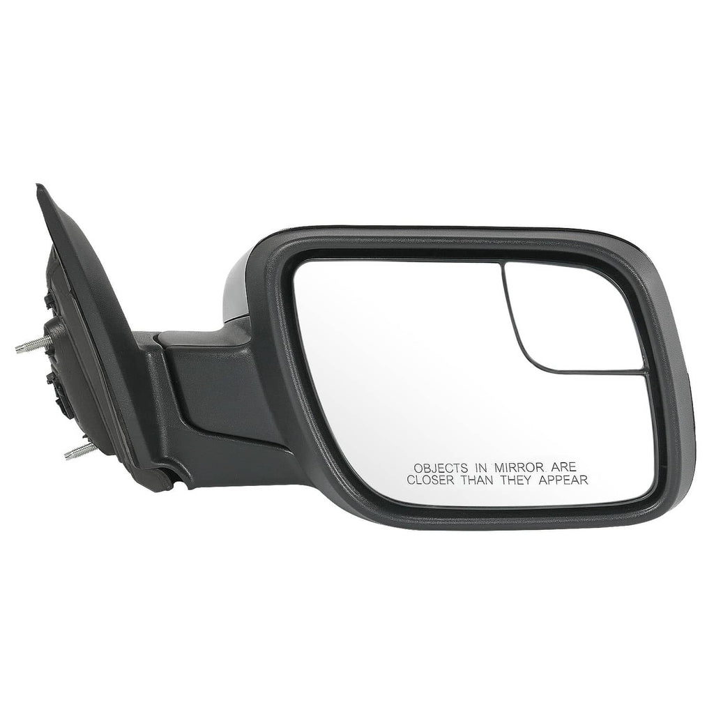 Black right passenger door mirror with clear convex glass and mounting hardware