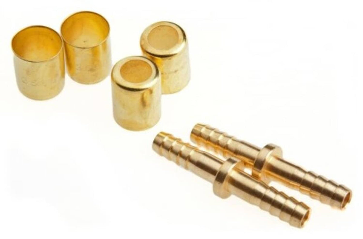 Brass hose splicer kit with multiple sleeves and two connector tubes