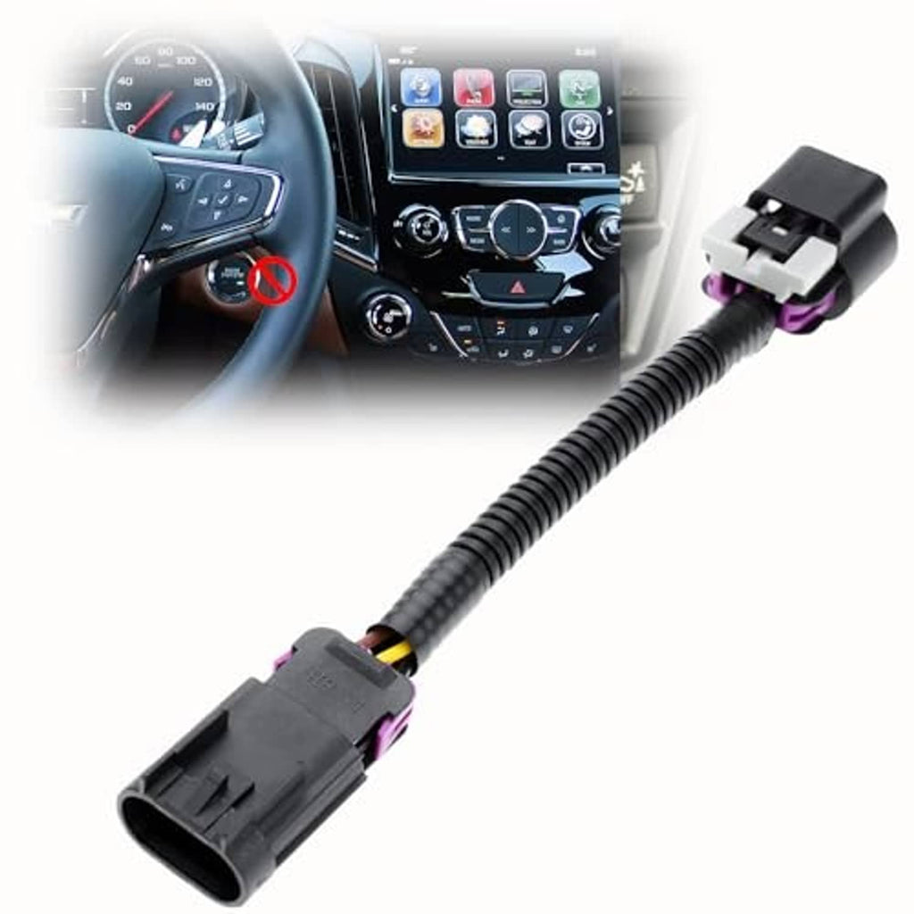 Auto start stop disabler wiring harness with black corrugated cable and purple plug