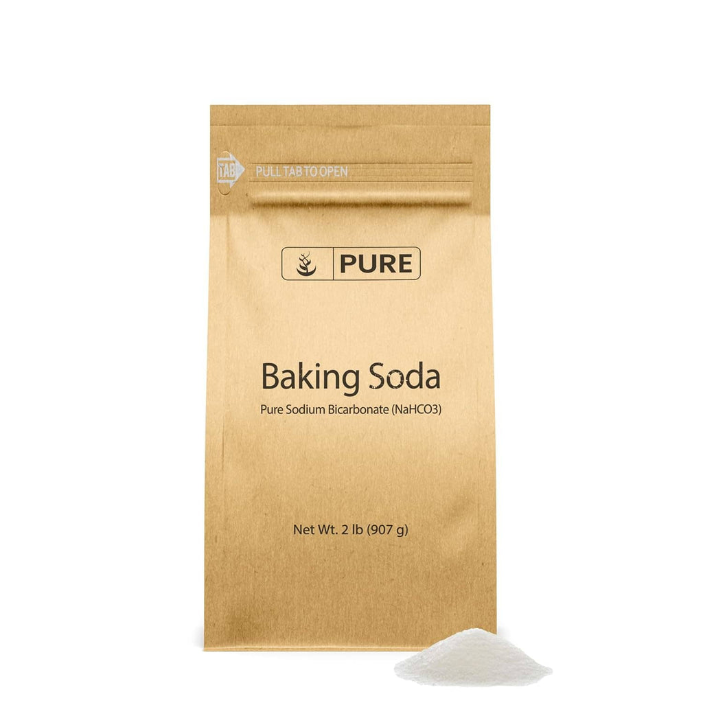 Baking soda pouch with Baking Soda label, Pure Sodium Bicarbonate, and net wt 2 lb