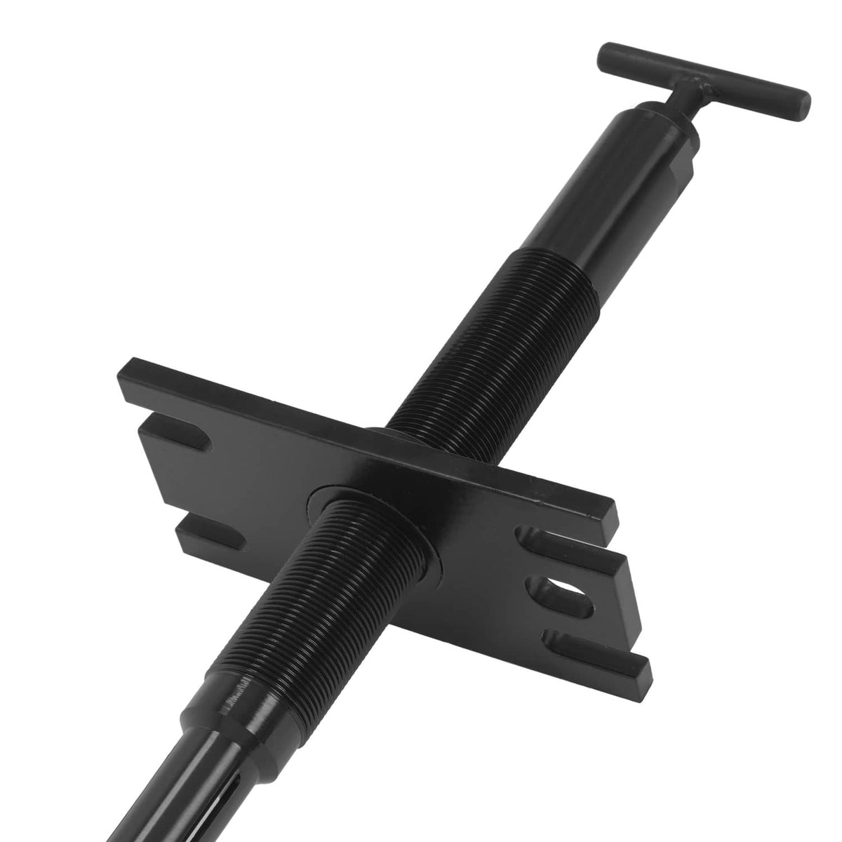 Bearing puller tool with threaded screw, cross plate, and handle bar, black metal