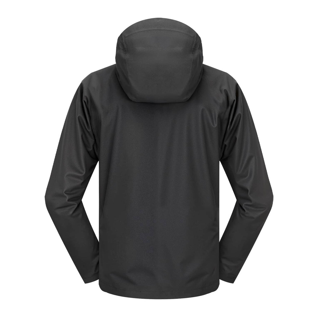 Men's heated jacket, black hooded back view with long sleeves