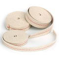Oil lamp wick rolls, beige cotton with red stitched edges, 3 bundled coils