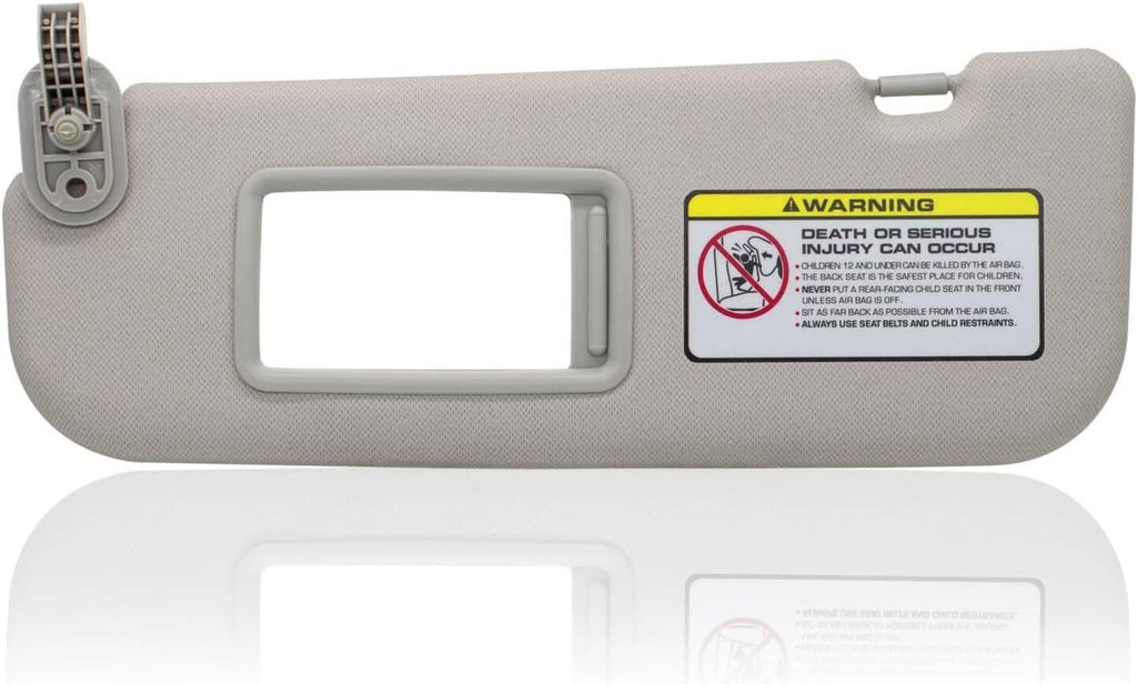 Grey left driver-side sun visor close-up with rectangular vanity mirror