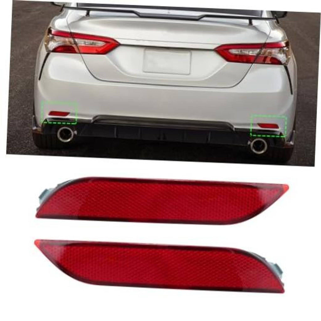 Red rear bumper reflector lenses with black housing, two-piece set