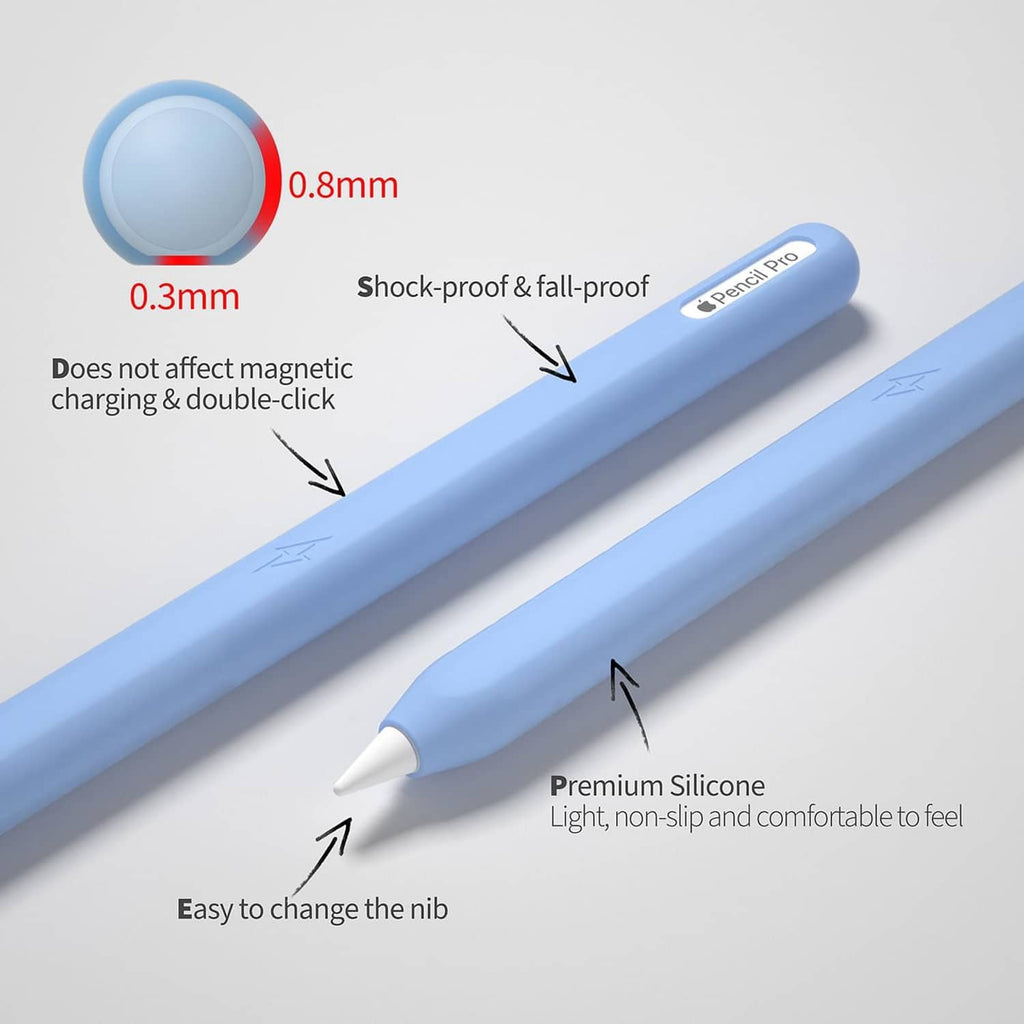 Blue silicone stylus cover with rounded end and exposed white tip
