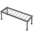 Black metal 1-tier long rectangular plant stand with slatted top and four legs