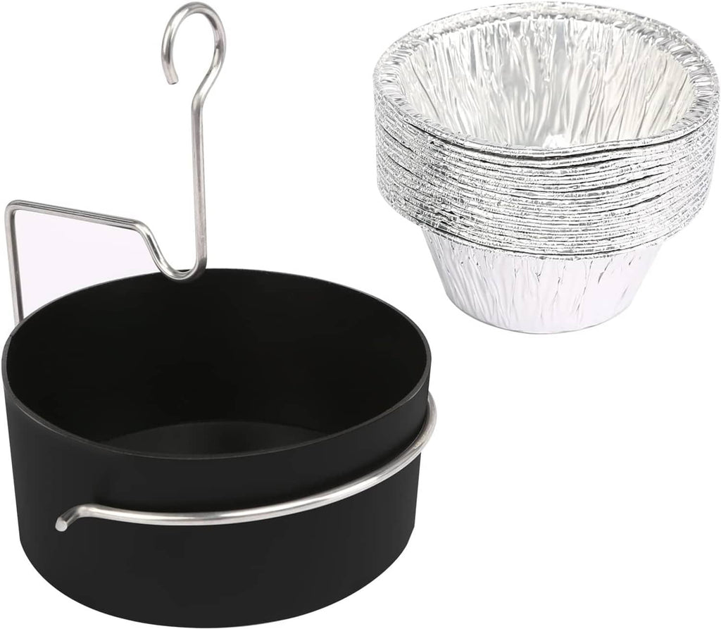 Gas grill grease tray cup with metal clip and foil grease cup