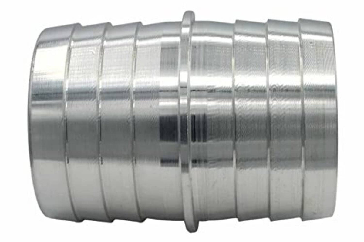 Metal hose barb splice coupler with ridged sleeve, silver 1-1/2 in