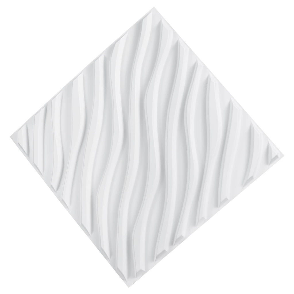 White PVC 3D wave wall panel corner piece with embossed vertical wave lines.