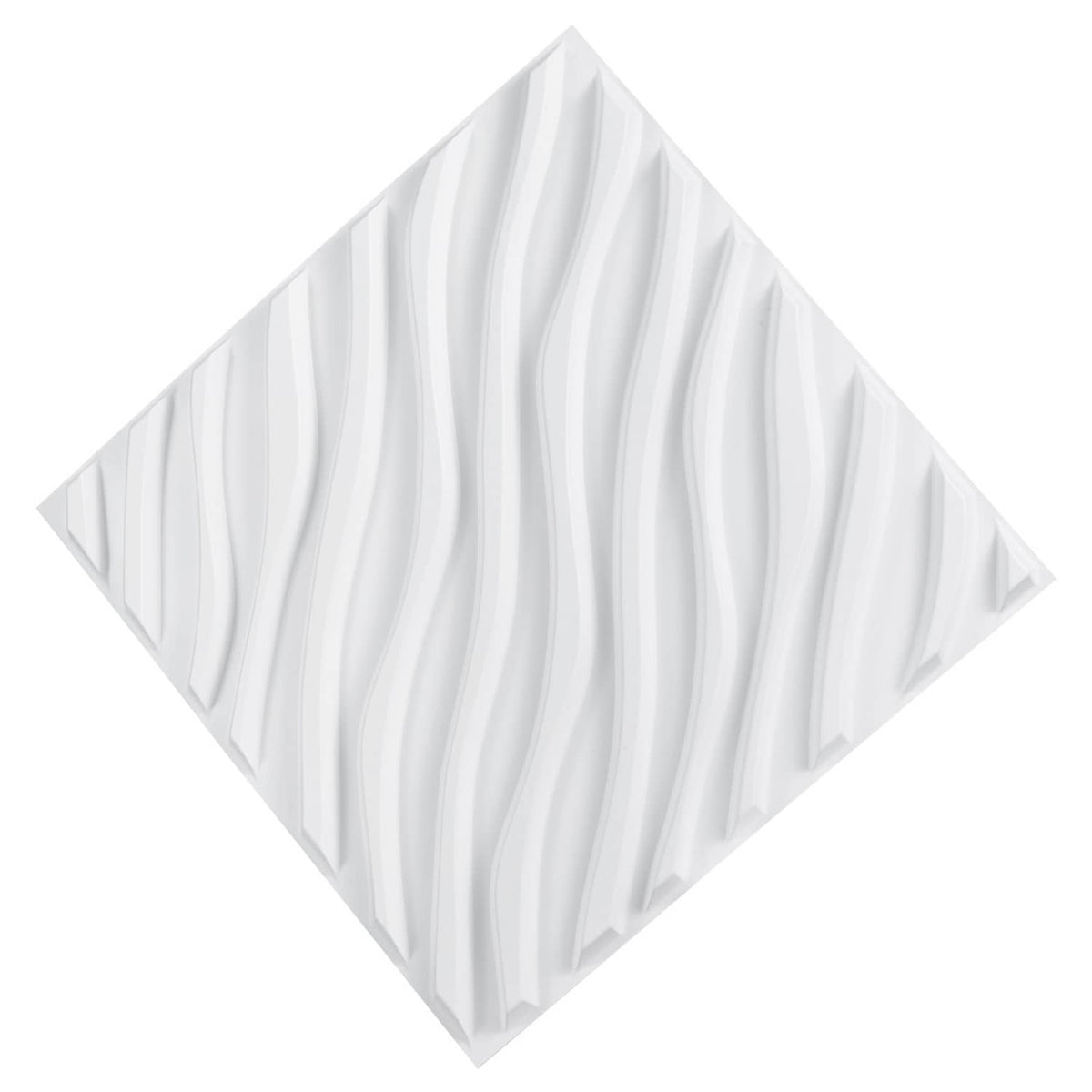 White PVC 3D wave wall panel corner piece with embossed vertical wave lines.