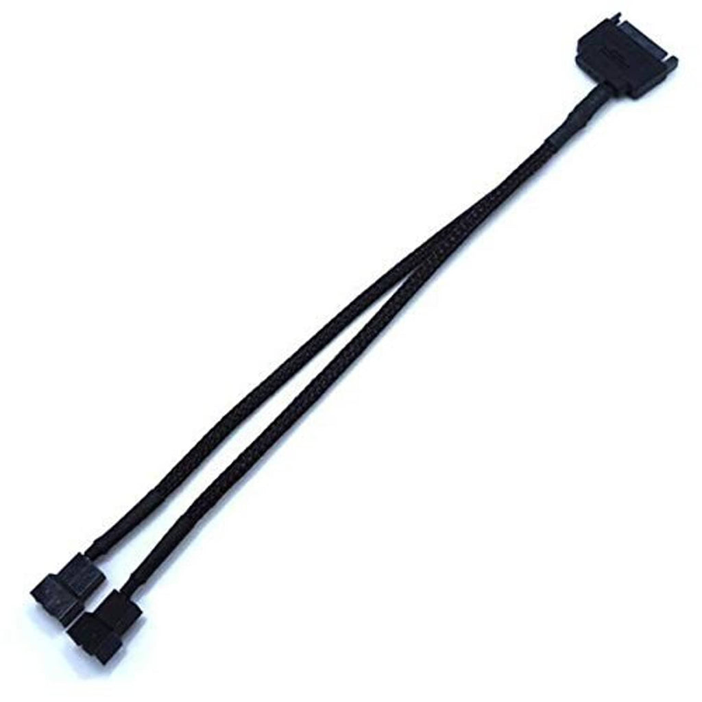 Black braided adapter cable with two 2-pin fan connectors at one end