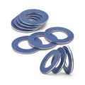Blue oil drain plug gasket washers, stacked disc washers with center holes