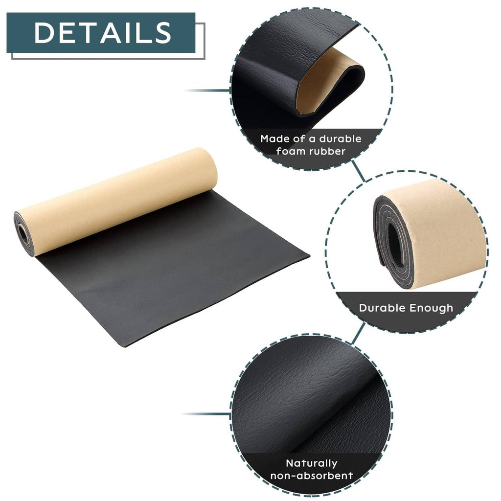 Neoprene foam rubber sheet with textured dark surface and beige roll edge