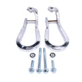 Pair of chrome tow hooks with mounting brackets, bolts, and nuts—polished metal